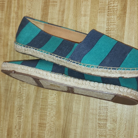 J. CREW Striped Canvas Slip on Espadrille Flats - Blue and Teal, size 10 - Picture 10 of 11